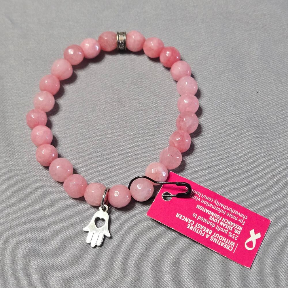 Chavez for Charity Pink Beaded Hamsa Charm Bracelet